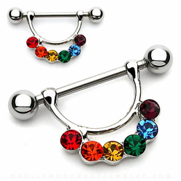 Piercing téton acier chirurgical – Barbell avec strass multicolores