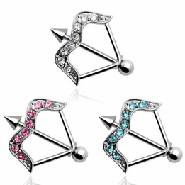 Piercing téton bouclier arc et flèche – Acier chirurgical & strass