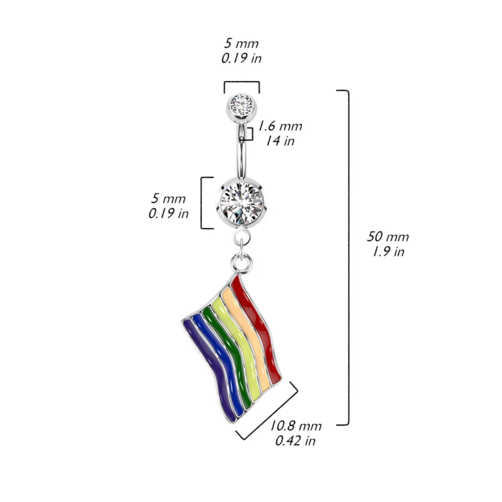 Piercing nombril LGBT arc-en-ciel – Strass scintillants drapeau Pride