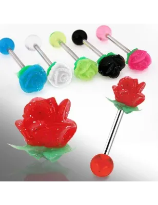 Piercing langue rose silicone