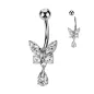 Piercing nombril papillon et goutte strass blancs
