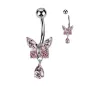 Piercing nombril papillon et goutte strass rose