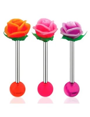 Piercing langue fleur rose silicone