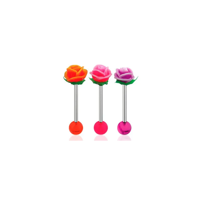 Piercing langue fleur rose silicone