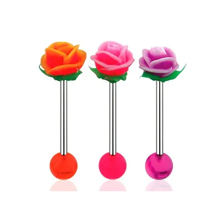 Piercing langue fleur rose silicone