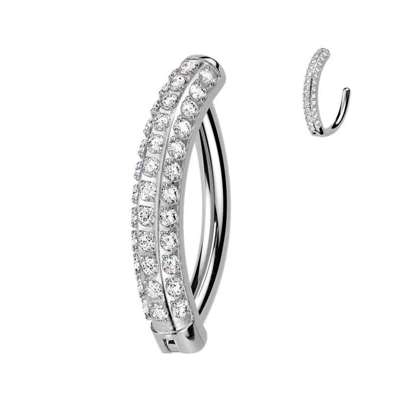 Piercing nombril anneau clicker titane triple ligne de strass