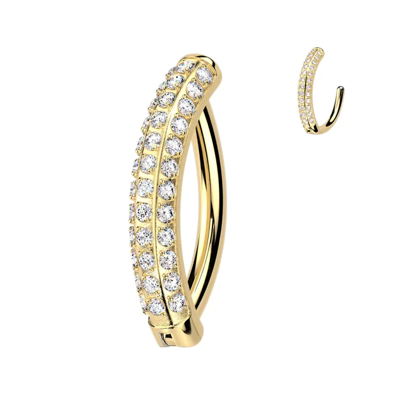 Piercing nombril anneau clicker titane doré triple ligne de strass