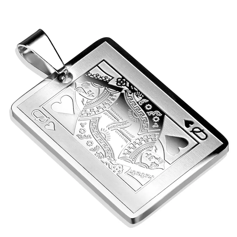 Pendentif Carte Dame de Coeur acier inoxydable