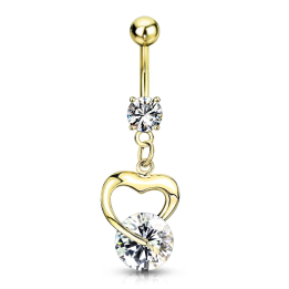 Piercing nombril plaqué or cœur avec strass solitaire