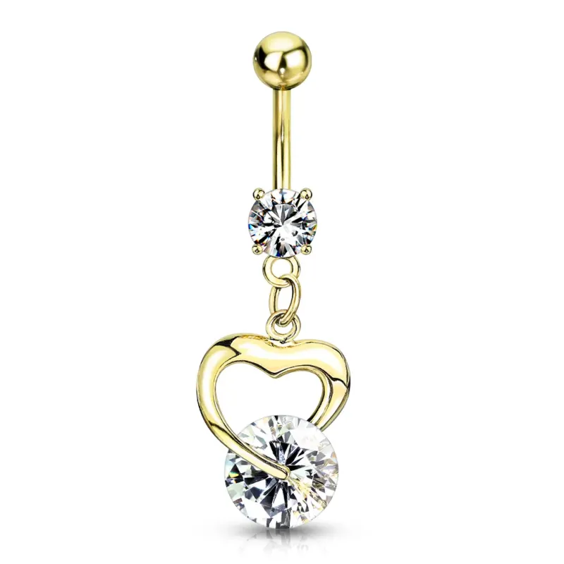 Piercing nombril Plaqué Or Coeur Solitaire