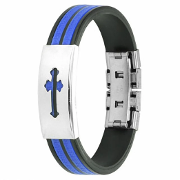 Bracelet caoutchouc & acier avec croix médiévale ajourée
