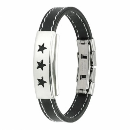 Bracelet caoutchouc noir & acier avec plaque étoiles