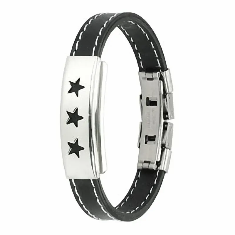 Bracelet caoutchouc et acier inoxydable - Etoiles