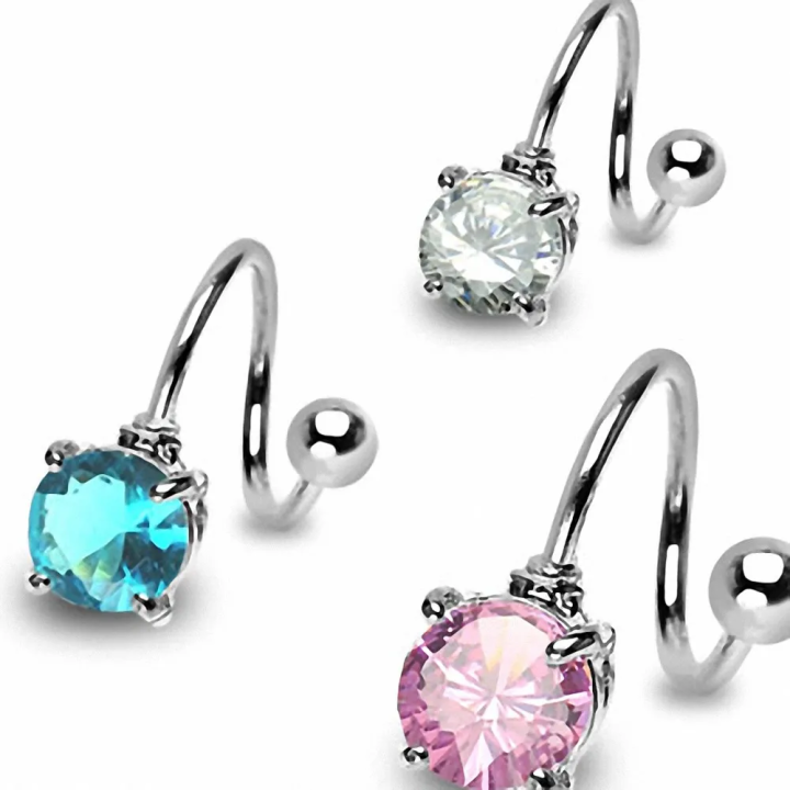Piercing nombril spirale en acier avec strass scintillant