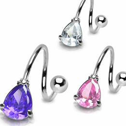 Piercing nombril spirale avec strass goutte en acier