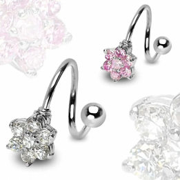 Piercing nombril spirale fleur en strass scintillants