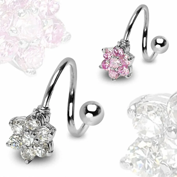 Piercing nombril spirale fleur en strass scintillants