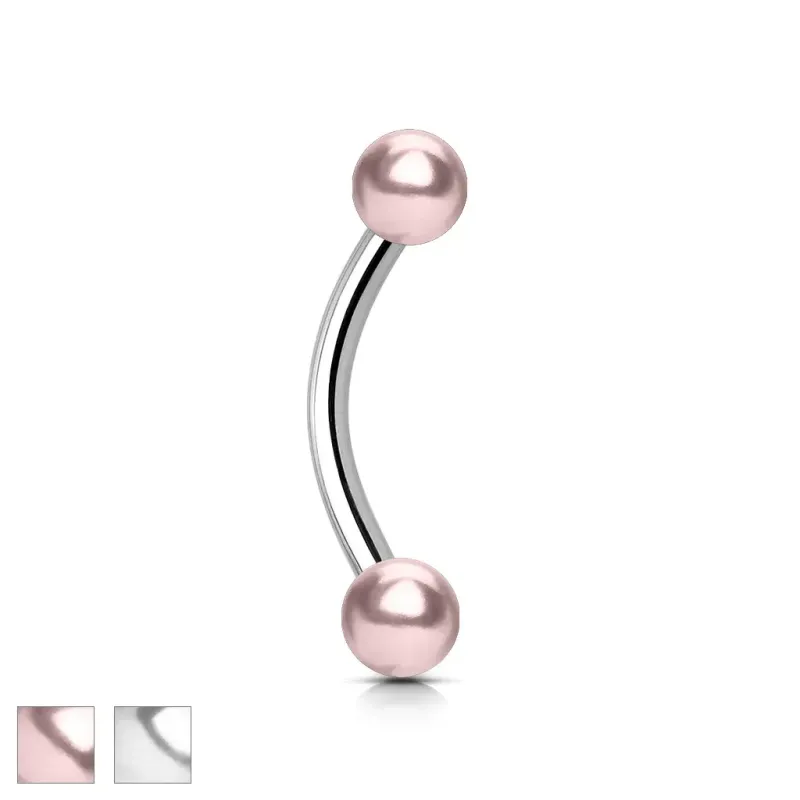 Piercing arcade acier avec perles blanches et roses
