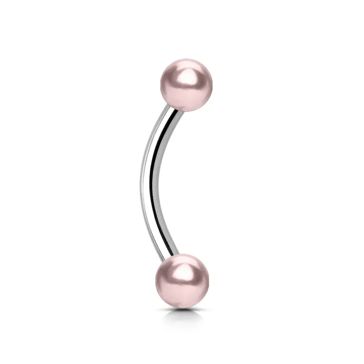 Piercing arcade acier avec perles blanches et roses