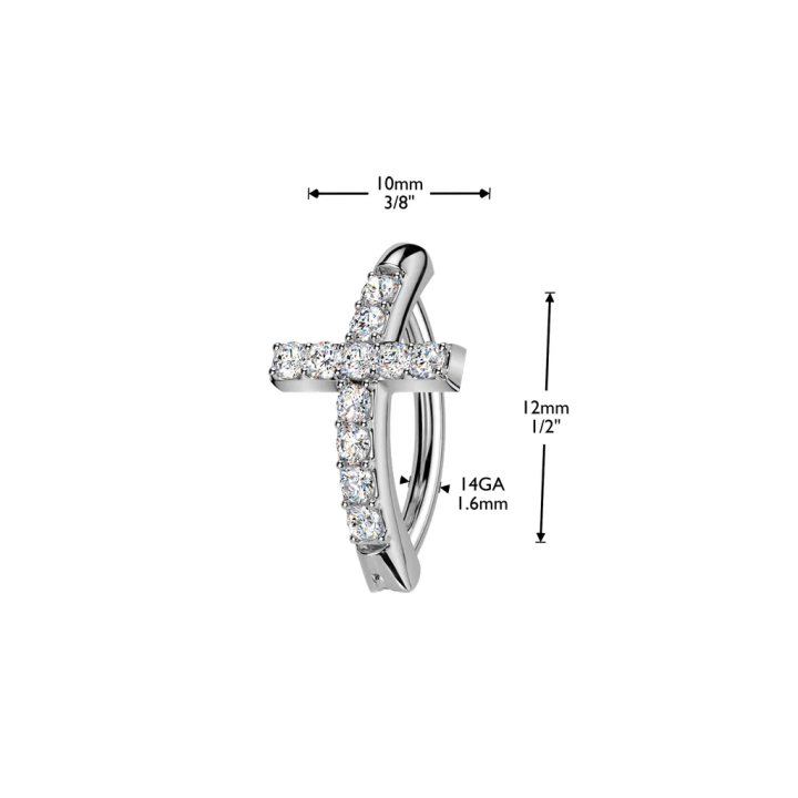 Anneau clicker nombril croix strass – Acier chirurgical élégant