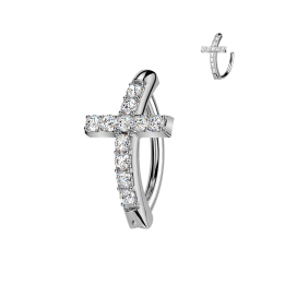 Anneau clicker nombril croix strass – Acier chirurgical élégant