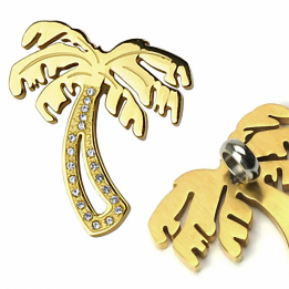 Pendentif acier doré palmier avec strass – Bijou estival tendance