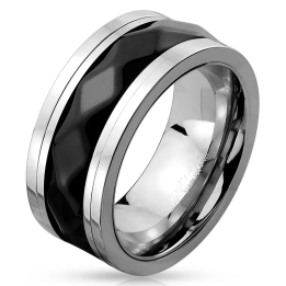 Bague tournante homme en acier noir et argent – Design moderne