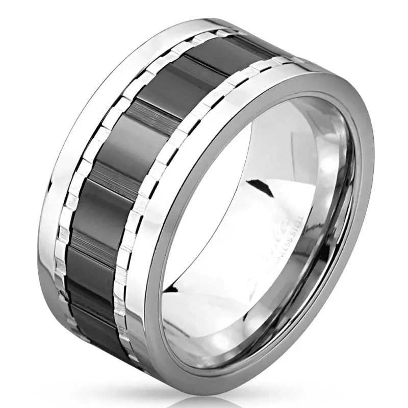 Bague tournante homme centre noir effet segments