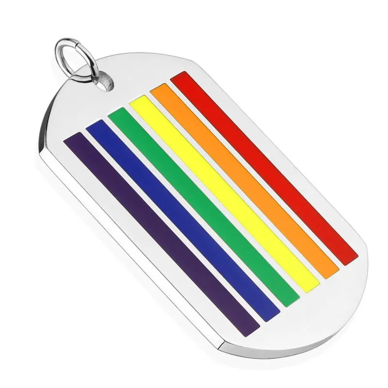 Pendentif plaque militaire LGBT arc en ciel
