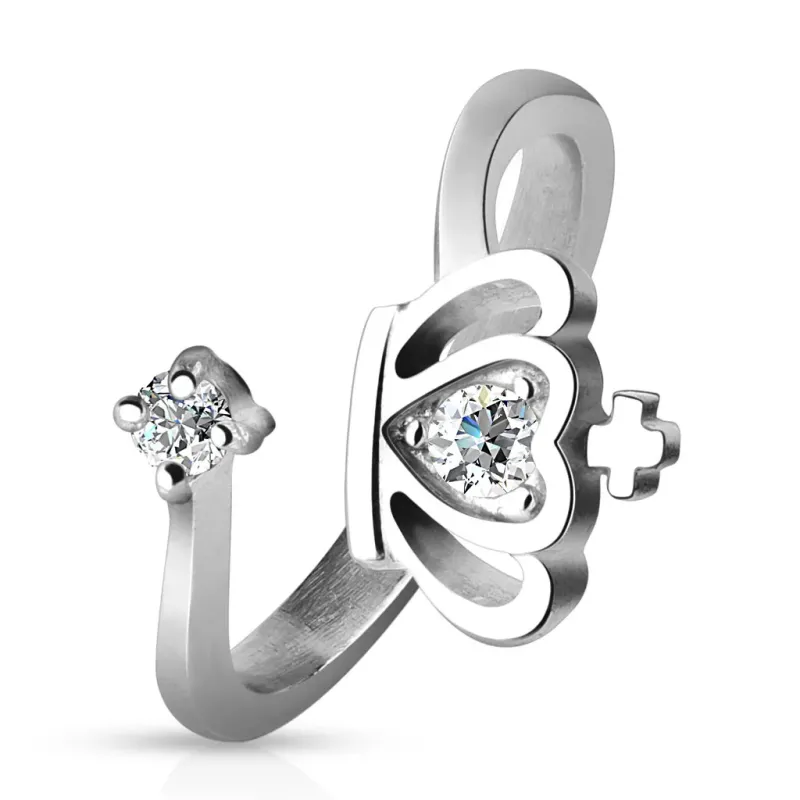 Bague femme acier inoxydable coeur et couronne