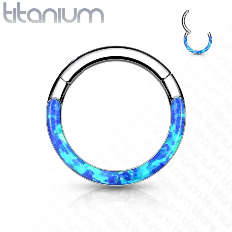Piercing anneau clicker en titane avec insert d'opale bleu