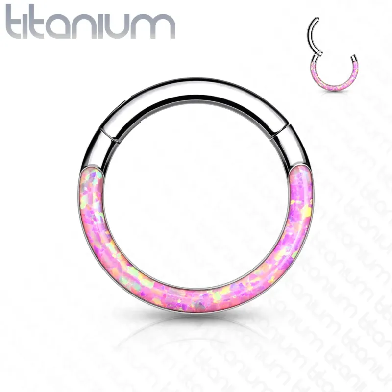Piercing anneau clicker en titane avec insert d'opale rose