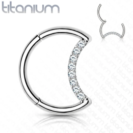 Anneau clicker titane argent lune pavée – Piercing daith & oreille