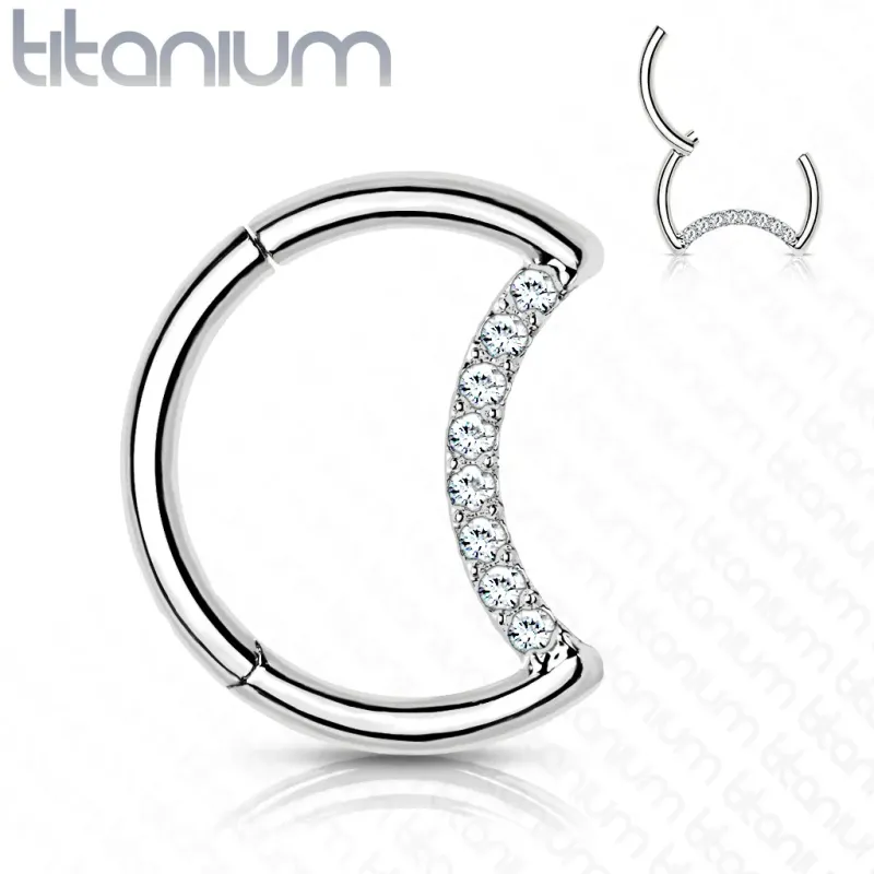 Piercing anneau clicker en titane ASTM F136 lune pavée de strass
