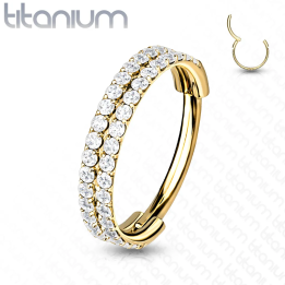 Anneau oreille titane doré pavé – Piercing hélix & conch 8 mm / 10 mm