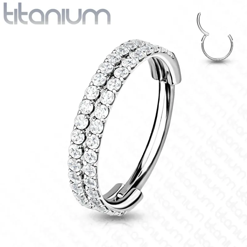 Piercing anneau oreille titane ASTM F136 double ligne de strass