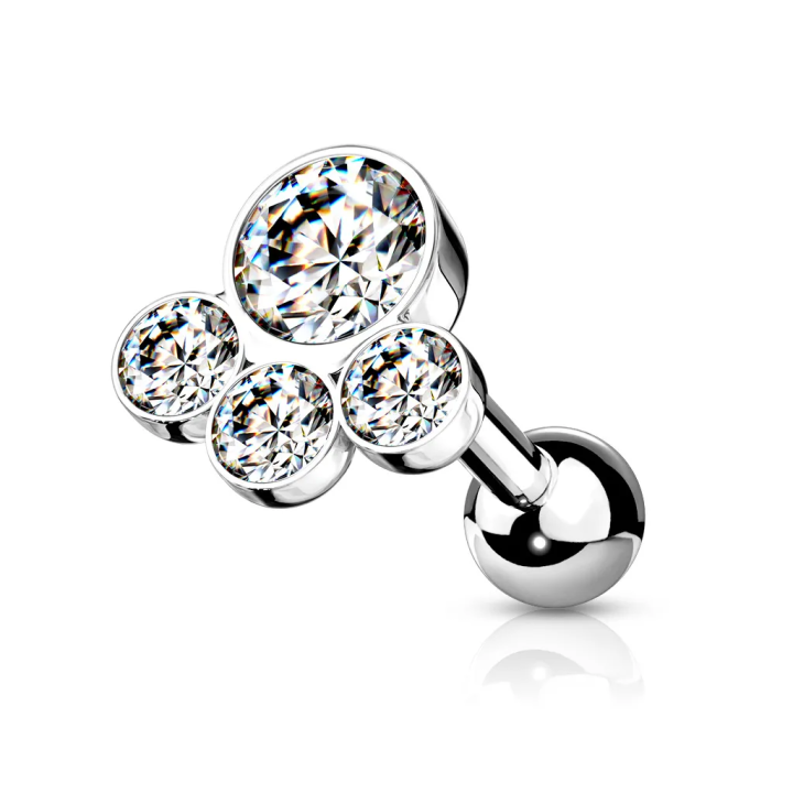 Piercing cartilage acier avec strass blancs – Hélix, conch & lobe