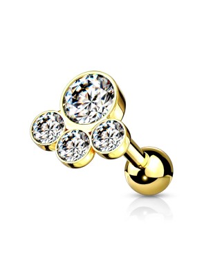 Piercing cartilage doré PVD avec strass blancs – Hélix, conch & lobe