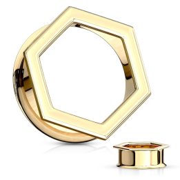 Tunnel d’oreille hexagonal acier doré – Piercing stretch