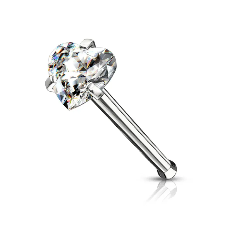 Piercing nez tige droite zircon blanc coeur