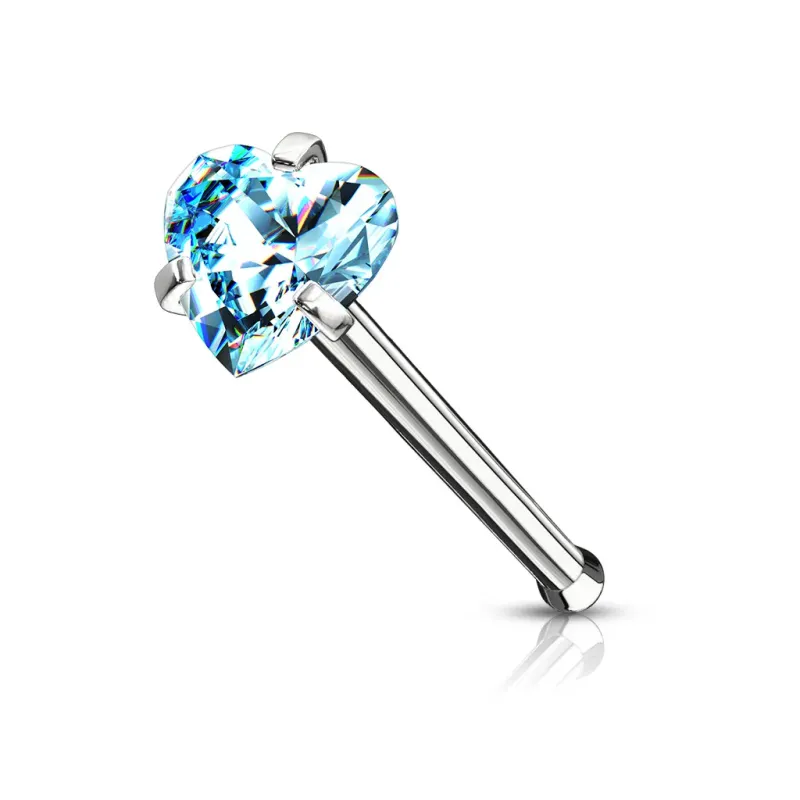 Piercing nez tige droite zircon coeur turquoise