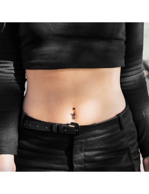 Piercing nombril Playboy – acier noir avec strass et pendentif skull