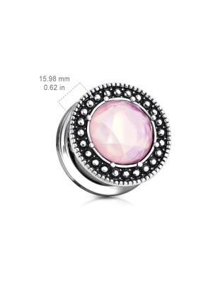 Plug d’oreille acier pierre rose facettée – Piercing chic