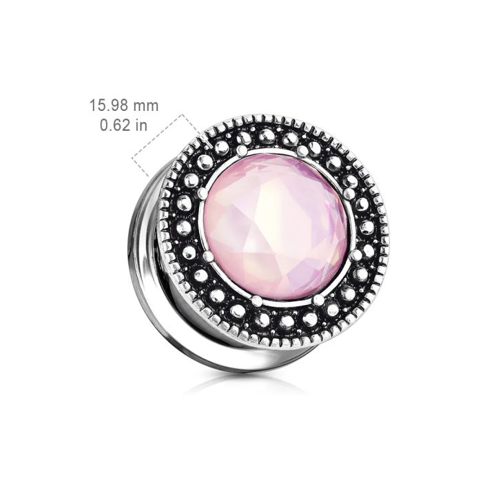 Plug d’oreille acier pierre rose facettée – Piercing chic