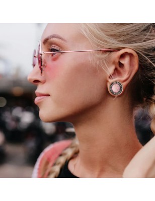Plug d’oreille acier pierre rose facettée – Piercing chic