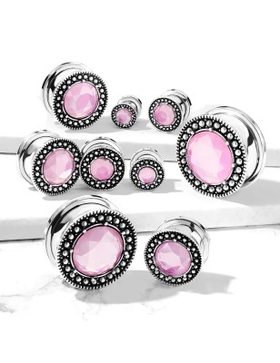 Plug d’oreille acier pierre rose facettée – Piercing chic
