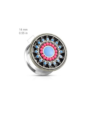 Plug d’oreille acier ethnique coloré – Piercing tribal chic