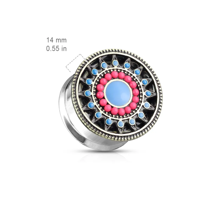 Plug d’oreille acier ethnique coloré – Piercing tribal chic
