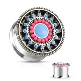 Plug d’oreille acier ethnique coloré – Piercing tribal chic