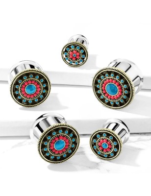 Plug d’oreille acier ethnique coloré – Piercing tribal chic